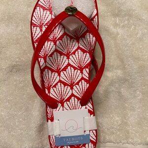 Talbots Red and White Shell Pattern Flip Flops NWT